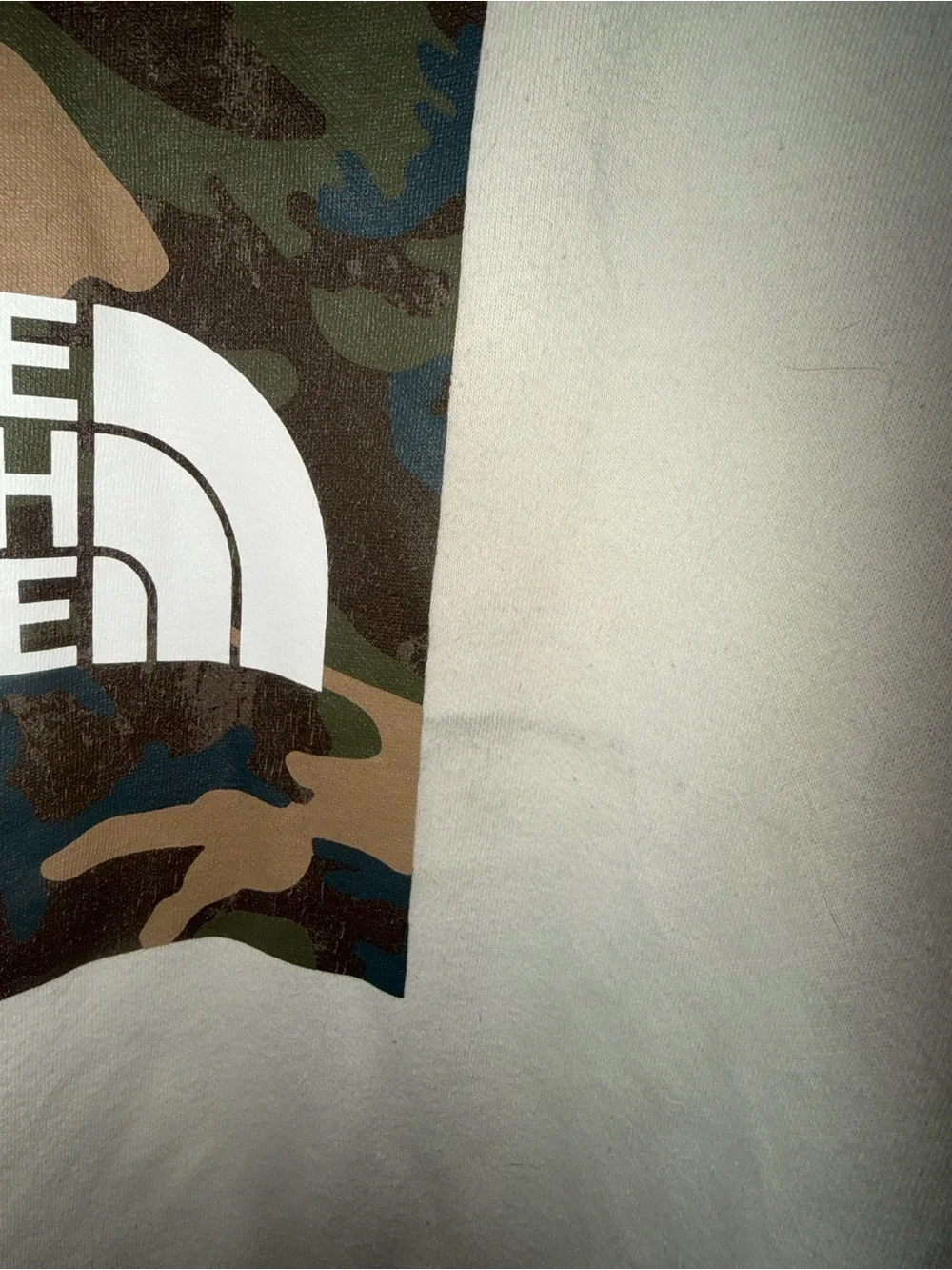 The North Face Men's Cream Crewneck Hoodie with Camo Logo